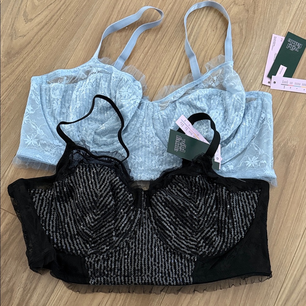 Elegant Lace Bralette Set - Blue and Black